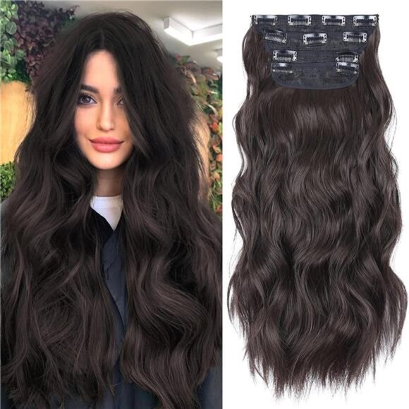 Clip in Hair Extensions, 4PCS Brown Black